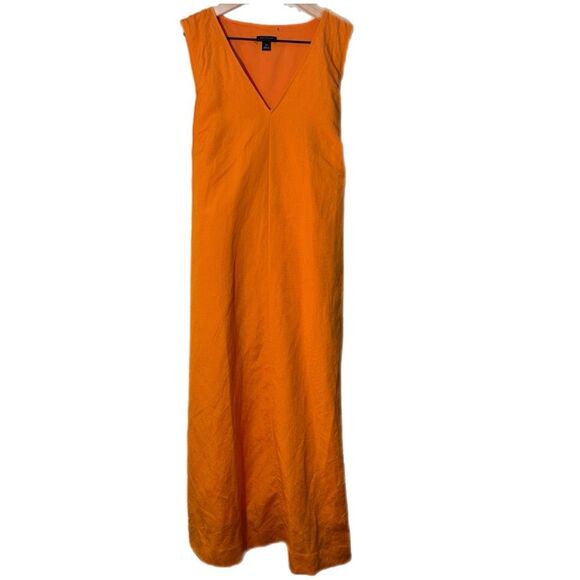 Ann Taylor Petite Linen Wrap Dress Women’s XSP Orange Sleeveless V Neck Sundress - Picture 4 of 14